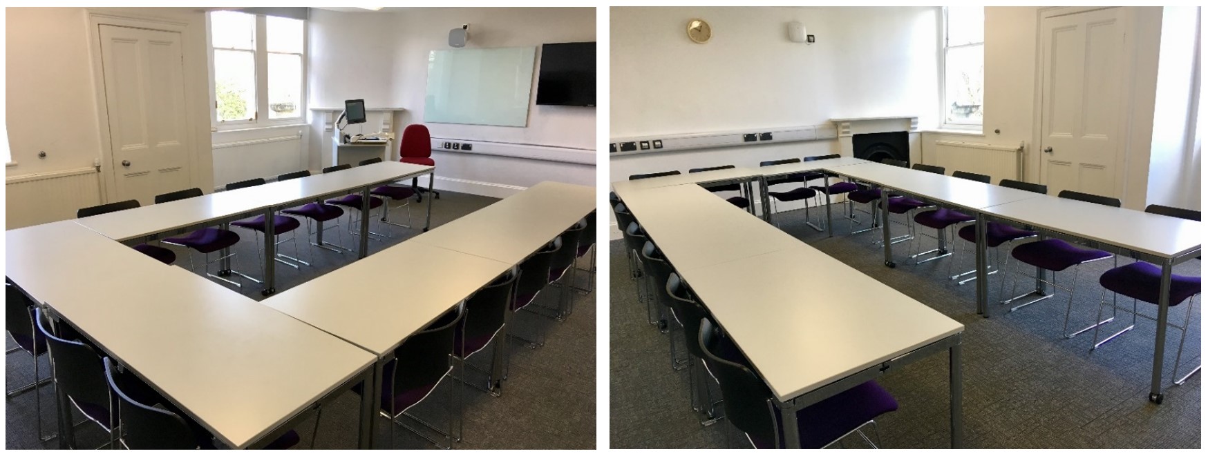Chairs and tables in a boardroom style